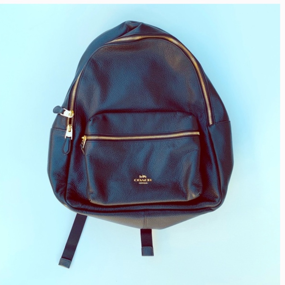 NEW Coach Charlie Backpack Black Pebbled Leather